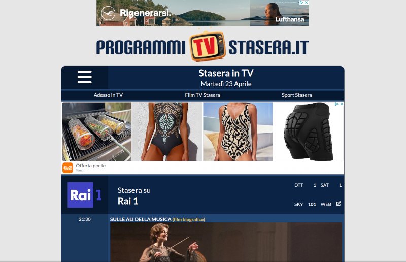 Programmi TV Stasera